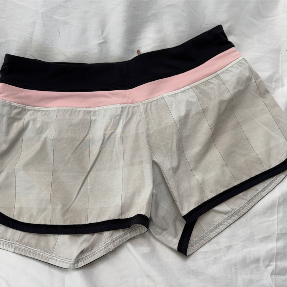 Lululemon Running Shorts – Size 8 – Cream Pink Black Athletic Shorts